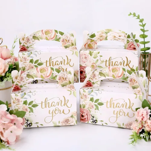 Vista 6 de Paquete de 24 cajas de regalo de fiesta, cajas de dulces de agradecimiento de papel de aluminio dorado para bodas, despedidas de soltera, cajas