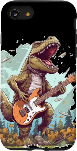 Vista 18 de Funda para iPhone 16 Cool Tyrannosaurus Rex con bajo para amantes de los dinosaurios
