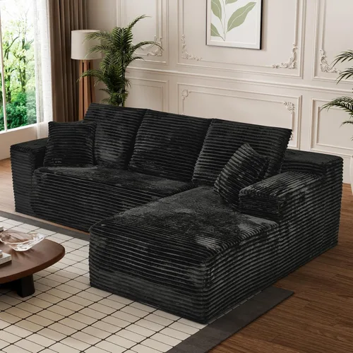 Vista 24 de Sofá deshuesado de 95 pulgadas para sala de estar, sofá modular en forma de Negro+Izquierda