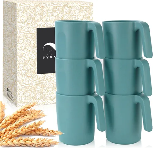 Vista 19 de PYRMONT Juego de 6 tazas de paja de trigo, tazas de café de plástico reutilizables, tazas de té con asas, juego de tazas de 16 onzas para café