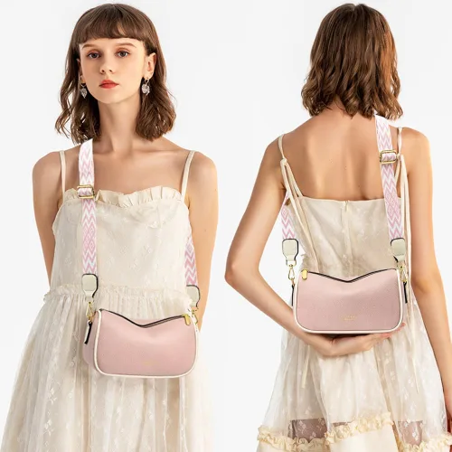 Vista 2 de Bolso cruzado pequeño para mujer, con correa ancha, diseño moderno, bolso cruzado y bolso con cremallera superior
