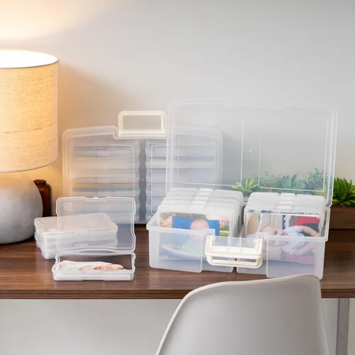Vista 4 de IRIS USA 4 x 6 pulgadas, fabricado en Estados Unidos, paquete de 2 organizadores de fotos y caja de almacenamiento de imágenes con asa, 12 fundas