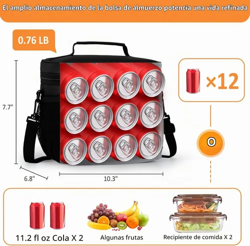 Vista 3 de Vankor Lonchera para Hombres y Mujeres, Bolsa de Almuerzo Aislada Reutilizable a Prueba de Fugas, Bolsa de Almuerzo Refrigerada con Correa Ajustable