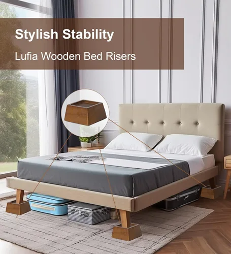 Vista 4 de Lufia Elevadores de madera de 2 pulgadas, elevadores de muebles de pino de alta calidad, resistentes, elegantes y que ahorran espacio para sofá