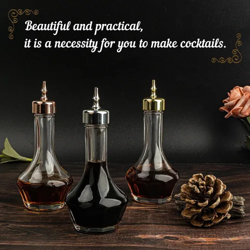 Vista 5 de Bitters - Juego de 3 botellas de vidrio de 1.7 onzas, herramienta de bar profesional decorativa para cóctel, ideal para barman en casa, bar