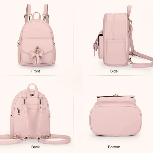 Vista 7 de ECOSUSI Mini mochila para mujer, bonita mochila pequeña con lazo, bolsa de cuero, con borla