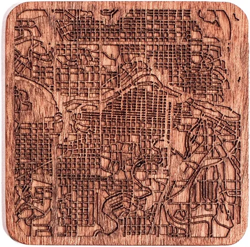 Vista 113 de Posavasos Amsterdam Map by O3 Design Studio, 1 pieza, posavasos de madera Sapele con mapa de la ciudad, hecho a mano, varias ciudades opcionales