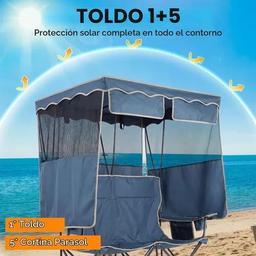 Vista 4 de Double Camping Chair with Canopy,2 Person Folding Chair with Canopy, Blue