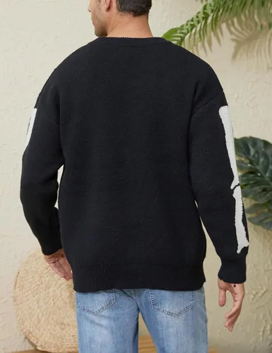 Vista 6 de Yimoon Suéteres de gran tamaño para hombre, con gráficos, casuales, de punto trenzado, lindo suéter unisex con cuello redondo retro para parejas