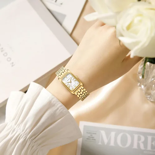Vista 5 de Relojes para mujer, pulsera vintage, esfera romana, caja rectangular, reloj dorado, impermeable, con herramientas