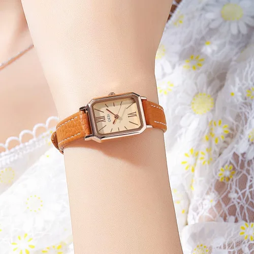 Vista 2 de TOOCAT Reloj de pulsera para mujer, ultrafino, elegante, simple, cuadrado, de cuarzo, con correa de cuero, 98.4 ft, impermeable, analógico