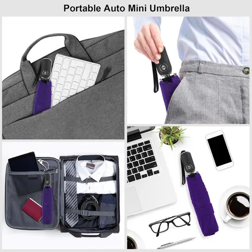 Vista 123 de LEAGERA Paraguas de viaje compacto para bolso, mango plano, impermeable para lluvia ligera
