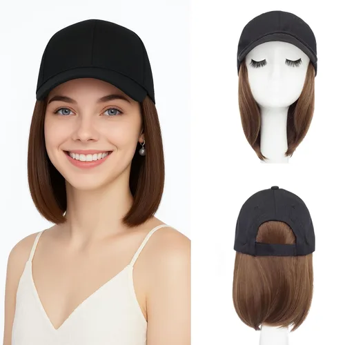 Vista 29 de SEGO - Peluca de gorra con pelo adjunto para mujer, gorra negra de béisbol con extensiones de pelo, gorra de béisbol larga y ondulada con ajuste