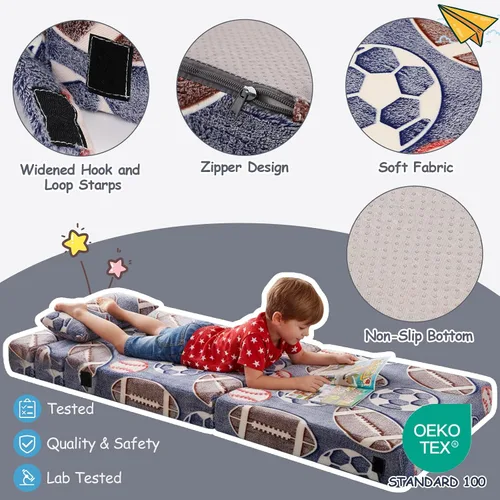 Vista 3 de Tiita Colchón de Piso Plegable para Sofá Cama para Niños, Colchoneta de Siesta de Piso Plegable Lavable para Niños Pequeños, Sofá Futón Plegable