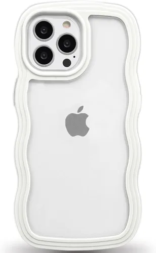 Vista 19 de Anuck Funda para iPhone 13 Pro con borde ondulado, diseño trasero transparente, agarre antideslizante, forma de marco rizado ondulado, a prueba