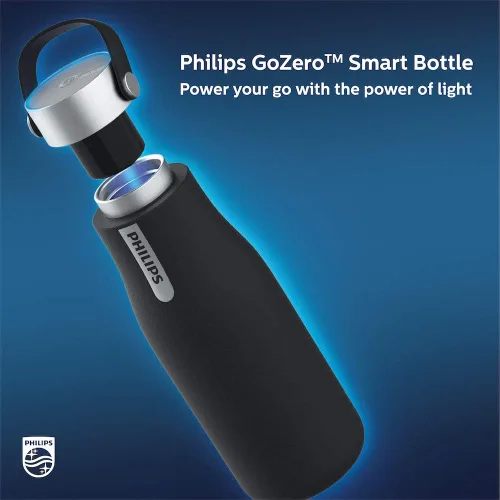 Vista 2 de PHILIPS Water GoZero - Botella de agua inteligente autolimpiante UV al vacío de acero inoxidable aislada con asa de doble pared, limpieza