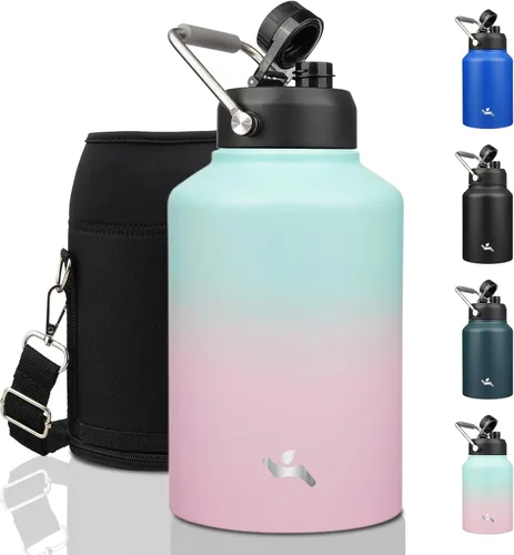 Vista 24 de Konokyo Jarra de medio galón con asa, botella de agua aislada de 64 onzas con bolsa de transporte, botella de metal de acero inoxidable al vacío