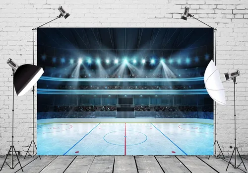 Vista 3 de BELECO Telón de fondo deportivo de hockey sobre hielo de 5 x 3 pies para fotografía, estadio, estadio, arena, pista de hielo, luces de escenario