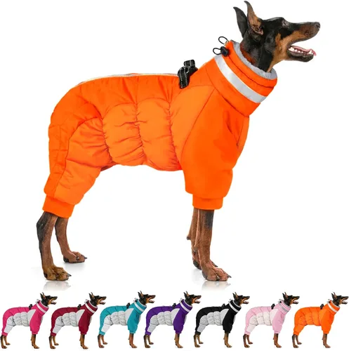 Vista 10 de MIGOHI Abrigo para perro de cuerpo completo - Abrigo de invierno cálido y reflectante para perros pequeños con arnés, chaqueta de cuello alto