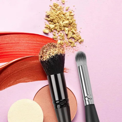 Vista 7 de Brocha de maquillaje de doble extremo, ideal para líquidos, crema, polvo, mezcla, pulido, corrector, (plata, negro) 2
