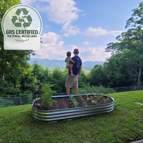 Vista 2 de Rakukiri Jardinera elevada con certificación GRS galvanizada para exteriores, maceta ovalada de metal resistente a la putrefacción de 5 pies, maceta
