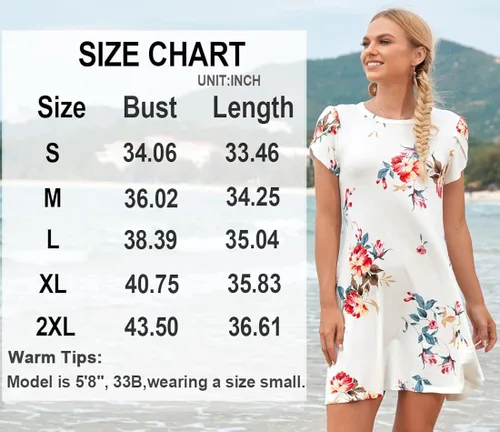 Vista 4 de HOTGIFT Vestido de manga corta para mujer, casual, cuello redondo, holgado, cómodo, con bolsillos