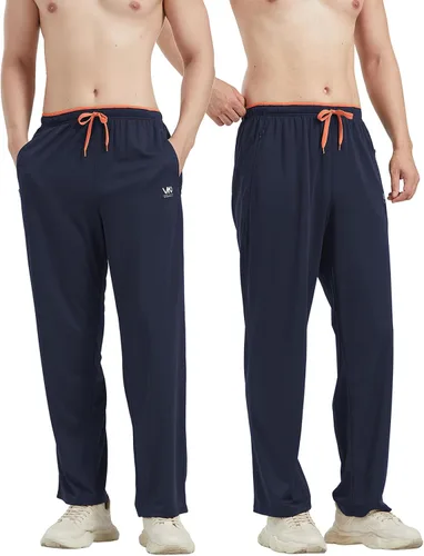 Vista 4 de Pantalones deportivos para hombre con bolsillos con cremallera, parte inferior abierta, pantalones deportivos ligeros, para entrenamiento, correr