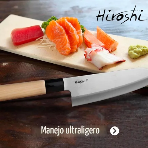Vista 3 de HIROSHI Juego de cuchillos de sushi y sashimi, 4 piezas de acero inoxidable de alto carbono, cuchillos de chef japoneses con mango de madera