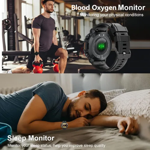 Vista 6 de Relojes inteligentes con pantalla IPS de 1.39 pulgadas para hombres, resistente y táctico, rastreador de actividad física con llamada