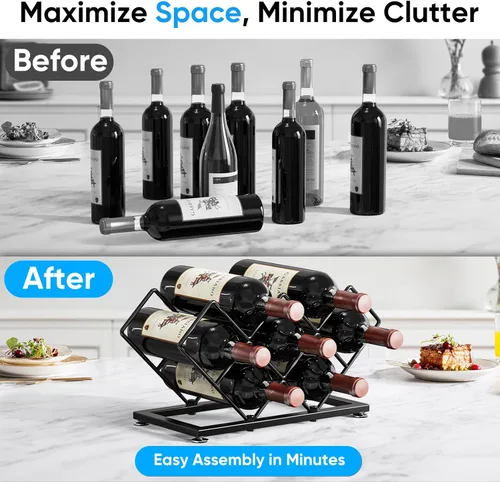 Vista 2 de Countertop Wine Rack - 7 Bottles Metal Small Wine Rack Wine Bottle Holder Storage Space Saving for Home Kitchen Bar Tableop Cabinet Pantry
