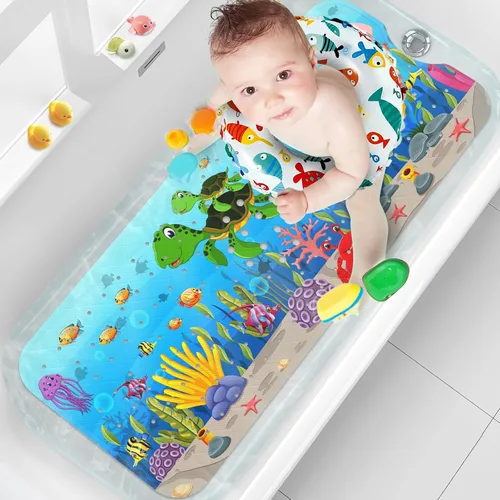 Vista 25 de Tapete de Baño para Bebé Mejorado con Dibujos Animados Antideslizante - 40"x16" Extra Largo Tapete de Bañera para Bebé Ecológico Duradero Tapete