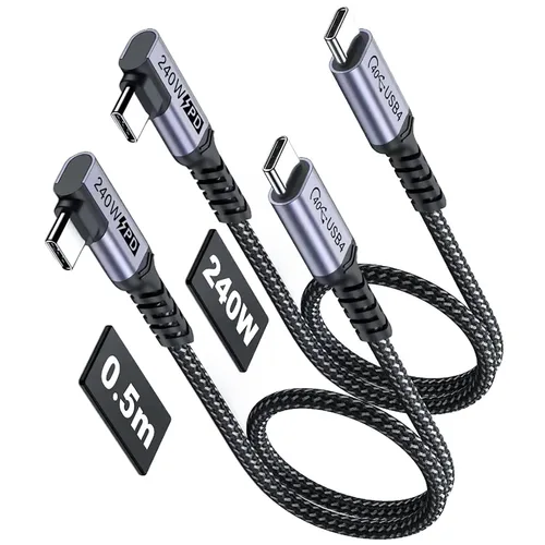 Vista 15 de Cable USB C corto de 100W 3.1 ángulo recto [1.5 pies, 2 paquetes], carga rápida de 5A, cables con chip E-Marker de datos de alta velocidad 10Gbps