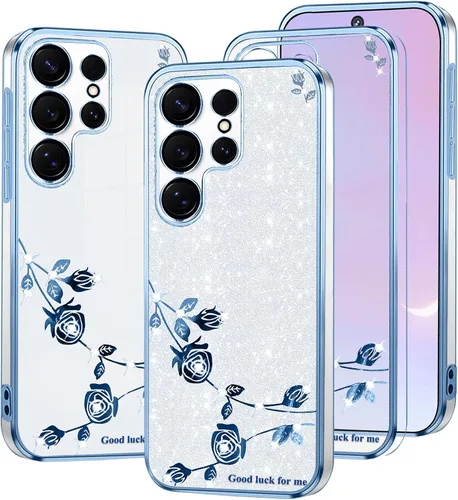 Vista 11 de Kainevy - Funda para Samsung Galaxy S23 Ultra, funda transparente con purpurina rosa floral para mujeres y niñas, bonita funda para Samsung S23