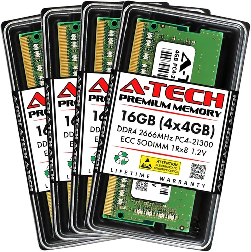 Vista 61 de A-Tech 4GB DDR4 2133MHz PC4-17000 ECC SODIMM 1Rx8 Rango único 1.2V 260-Pin Módulo de actualización de memoria RAM para Microserver, estación