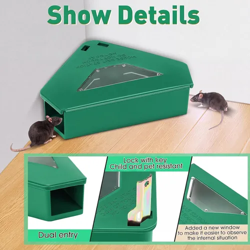 Vista 3 de Qualirey 6 unidades de estación de cebo para mouse mejorada con llave y ventana visible para interiores, estaciones de mouse requeridas, trampas
