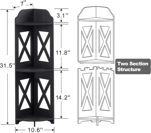 Vista 2 de TuoxinEM - Mesa de esquina perfecta para espacios pequeños, estante de baño de esquina ideal para almacenamiento de papel higiénico, color negro