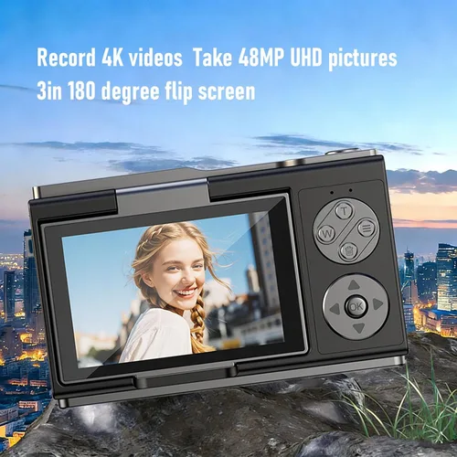 Vista 2 de PUSOKEI 4K Digital Camera for Photography, 48MP Vlogging Camera with 3" 180 Flip Screen, 18X Digital Zoom, Auto Focus, Anti Shake, Filter, Compact