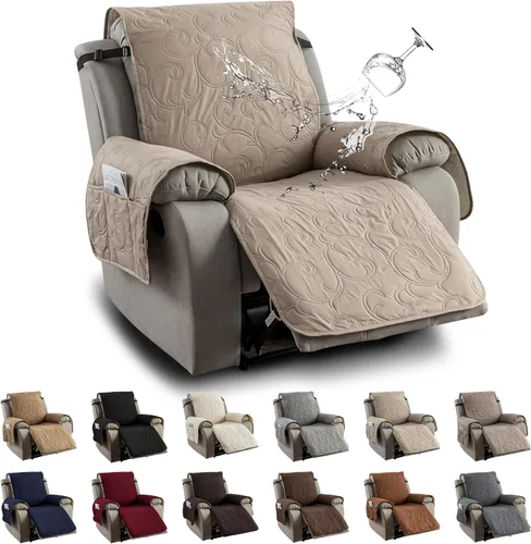 Vista 28 de Funda reclinable 100% impermeable para sofá biplaza, 4 piezas divididas para sofá reclinable de 2 asientos, funda de sofá reclinable antideslizante