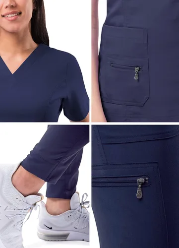 Vista 5 de Adar Pro Flawless Plus - Conjunto de ropa quirúrgica para mujer, camiseta con cuello en V elevado y pantalones quirúrgicos para correr