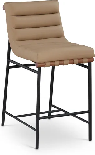 Vista 9 de Meridian Furniture 846Black-C Burke Collection Modern Taburete de bar contemporáneo con cuero vegano negro suave, marco de metal negro mate