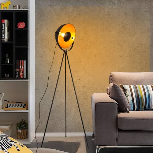Vista 3 de COSYLUX Lámpara de pie con trípode industrial para sala de estar, moderna lámpara de pie alta satélite para dormitorios, oro negro (sin bombillas)