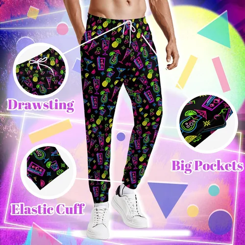 Vista 3 de Rashmika Pantalones deportivos de los años 80 para hombre, pantalones deportivos neón de los años 90, pantalones de entrenamiento retro de los años
