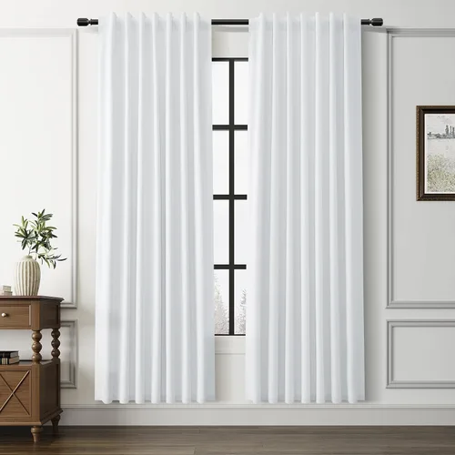 Vista 8 de Guken Cortinas opacas de lino, 2 paneles rústicos, elegantes, 100% opacas, con aislamiento térmico, banda de ganchos y trabilla trasera, 52 x 84