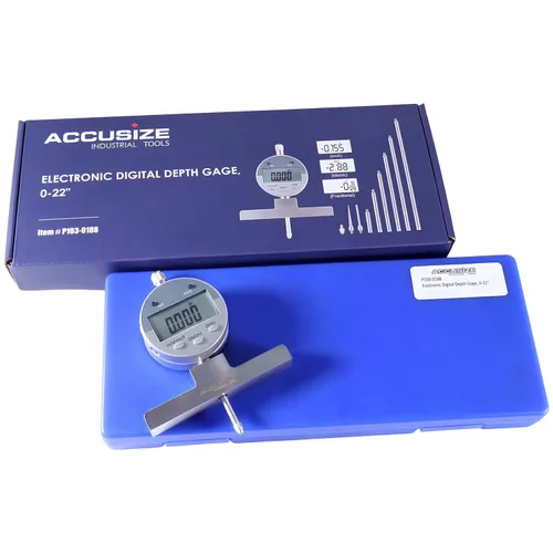 Vista 3 de Accusize Industrial Tools - Medidor de profundidad digital electrónico de 0-55.9 cm, en pulgadas/métrico/fraccional, con 2 puntos extra