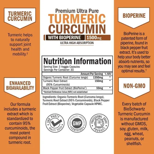 Vista 3 de BioSchwartz Curcumina de cúrcuma 1500 y saúco Sambucus con zinc y vitamina C
