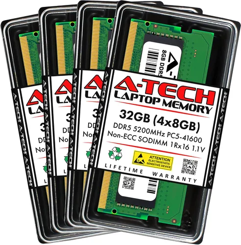 Vista 17 de A-Tech 8GB DDR5 4800MHz PC5-38400 CL40 SODIMM 1.1V Memoria RAM de 1.1V sin ECC sin búfer SO-DIMM de 262 pines para actualización de memoria