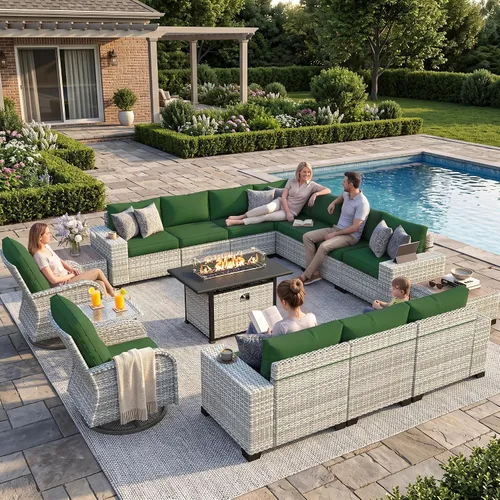 Vista 18 de Muebles de patio al aire libre conjunto PE mimbre ratán al aire libre sofá seccional Gris