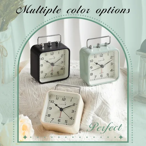 Vista 3 de FLOITTUY Reloj despertador cuadrado de metal, silencioso, sin tictac, funciona con pilas, luz nocturna y reloj de escritorio para dormitorio, Negro