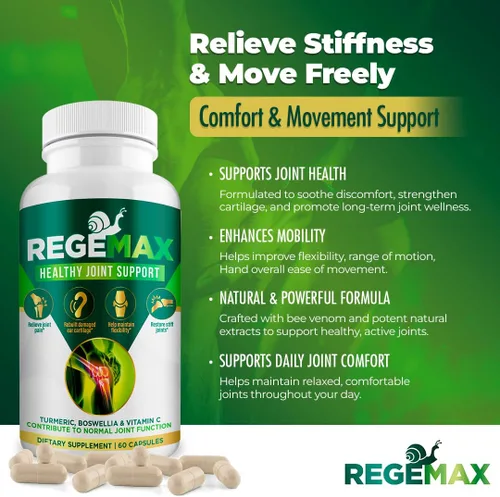 Vista 4 de REGEMAX regenera y ayuda a aliviar molestias en las articulaciones, suplemento de proteína de caracol, boswellia serrata y cúrcuma – 60 cápsulas (1)