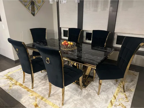 Vista 3 de ACEDÉCOR Sillas de comedor modernas de terciopelo negro y dorado, juego